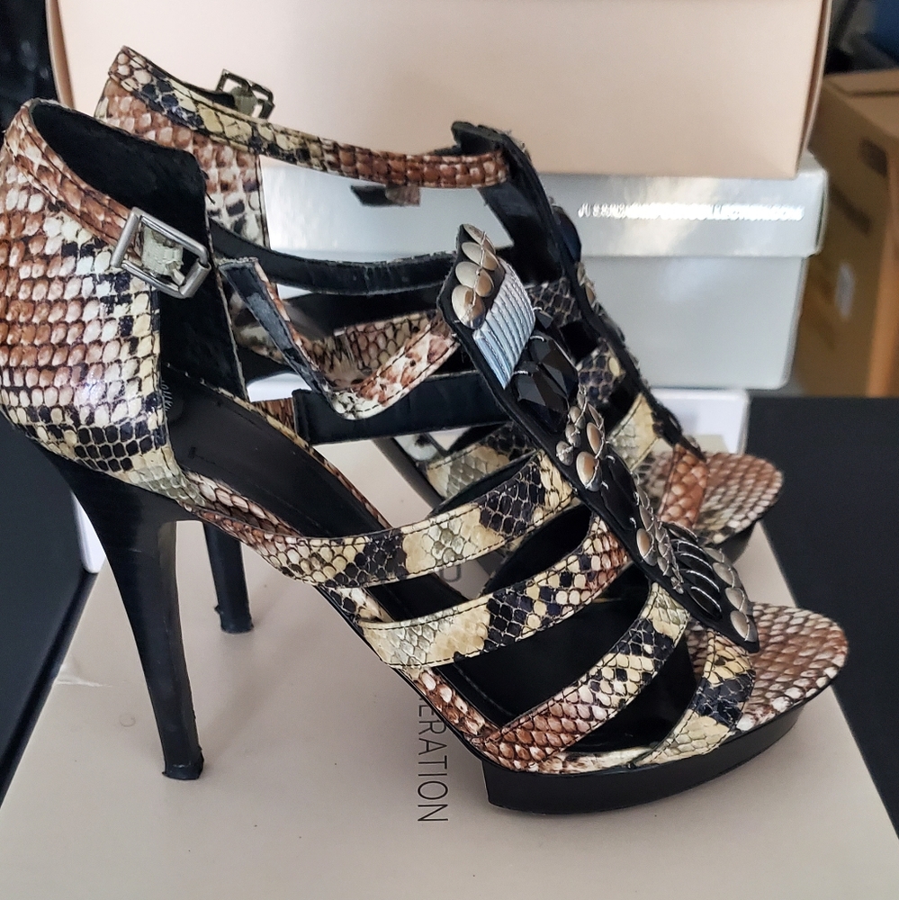Gladiator style snake heeled sandal